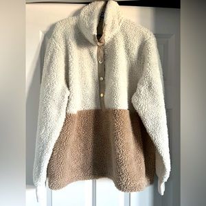Calvin Klein White & Tan Sherpa Coat